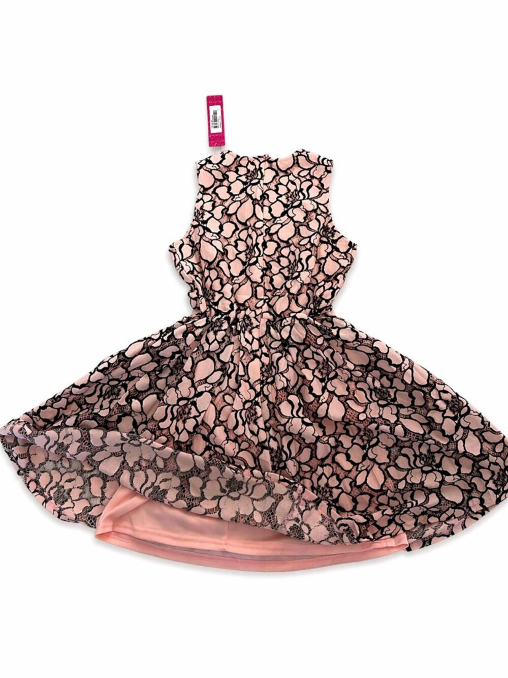 Ultra Pink Lace Dress Size L Pink Black Floral Fit & Flare Mini - Picture 2 of 4